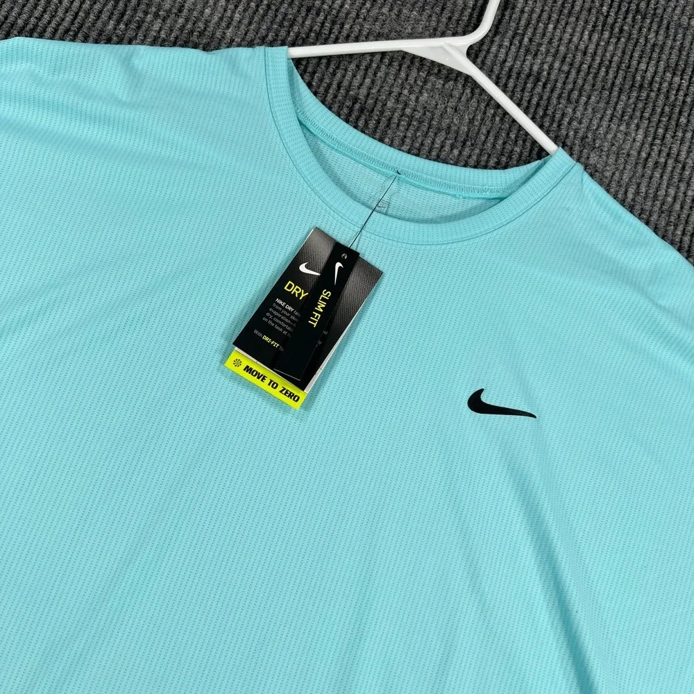 Nike Dri Fit Top Shirt Womens 1X Blue Short Sleeve Loose Fit Training Tee New